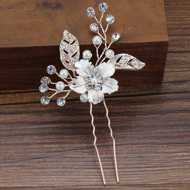 FirstStar Haarnadeln, Blume, Kristall und Perlen, Roségold Silber Farbe, Damen - Bild 1