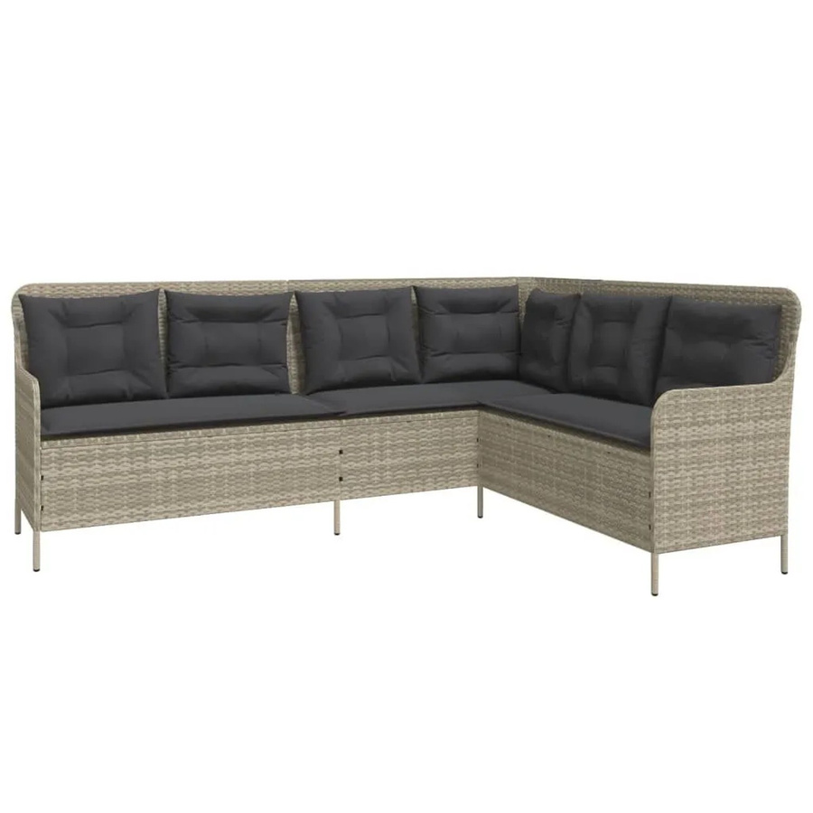 vidaXL Gartensofa in L-Form aus Poly Rattan mit Kissen, Hellgrau, B/T/H: 221 x 163 x 90 cm - Bild 2