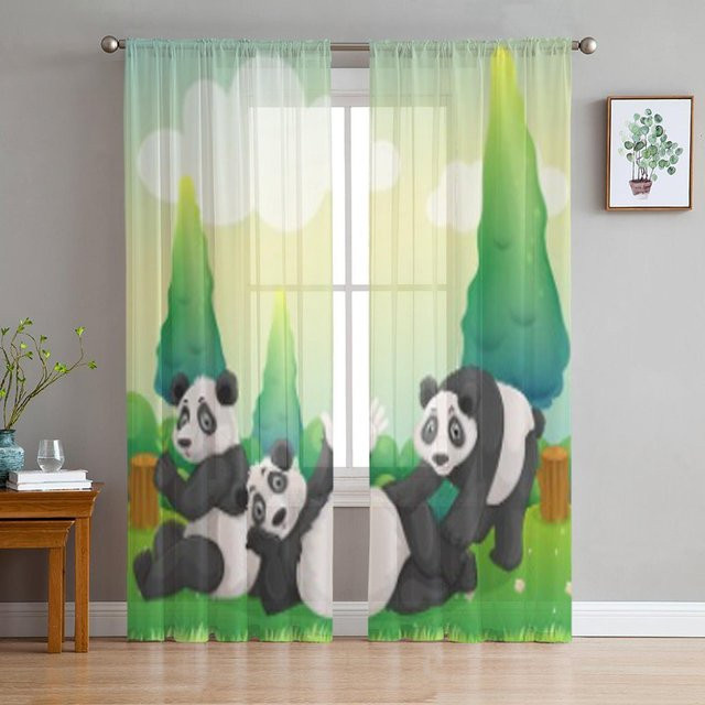Super Six Chiffon-Sichtvorhang mit Panda-Motiv, weiß/mehrfarbig, B: 135 cm, H: 114 cm - Bild 1