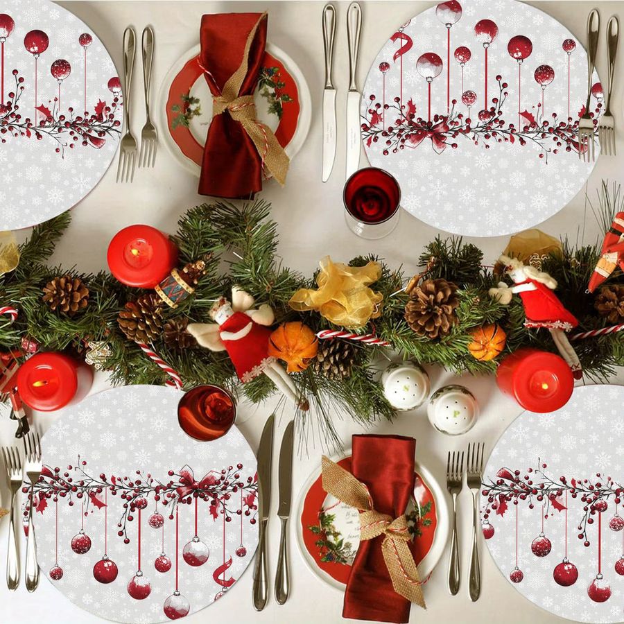 VIKAMA 6-teiliges Tischset-Set mit Schneekieferzweig für Weihnachts- und Feiertagsdekorationen - Bild 4