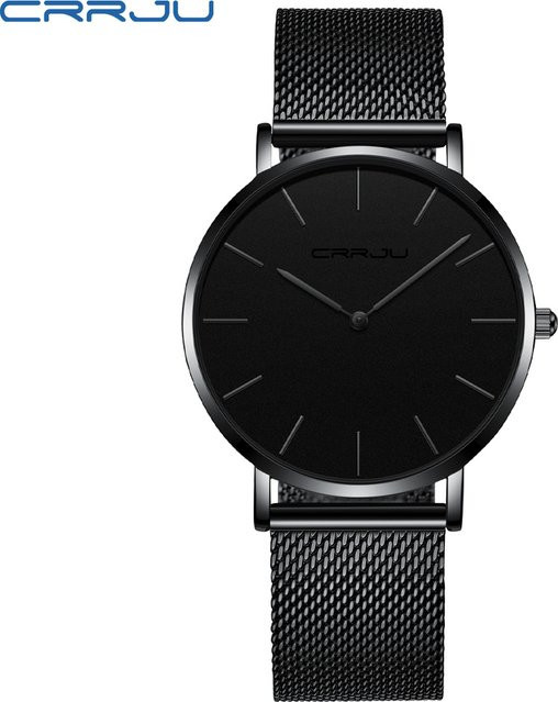 CRRJU Armbanduhr Quarz, Schwarz, Roségold, Milanaise, Herren - Bild 1