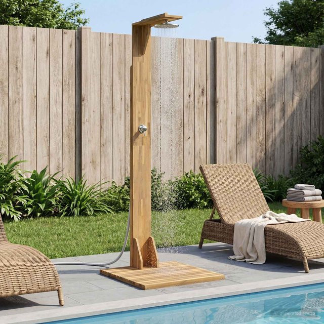 vidaXL Gartendusche aus massivem Akazienholz und Edelstahl in Weiß, Höhe: 219 cm - Bild 1