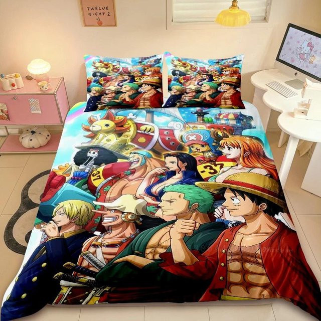 Gu Tao Bettwäsche Set Luffy Anime Design, 3-teilig, Mehrfarbig, B/H: 140 x 210 cm - Bild 1