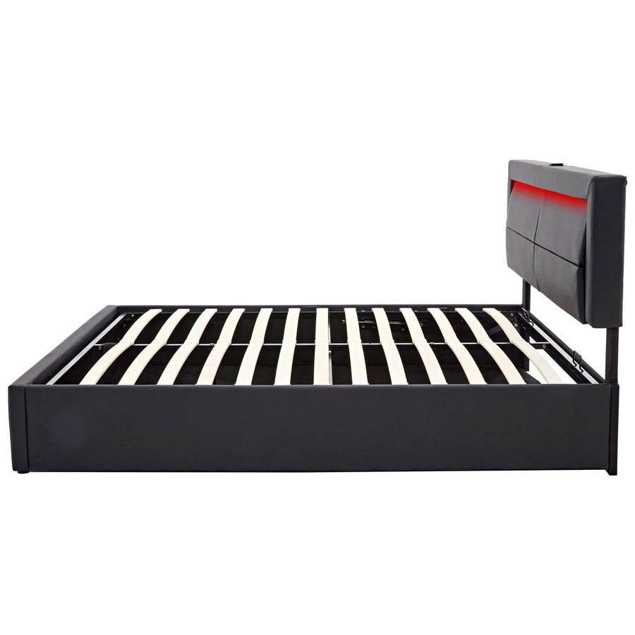 okwish Polsterbett mit USB-Anschluss und LED-Beleuchtung in Schwarz, B/T/H: 140 x 190 x 46 cm - Bild 2