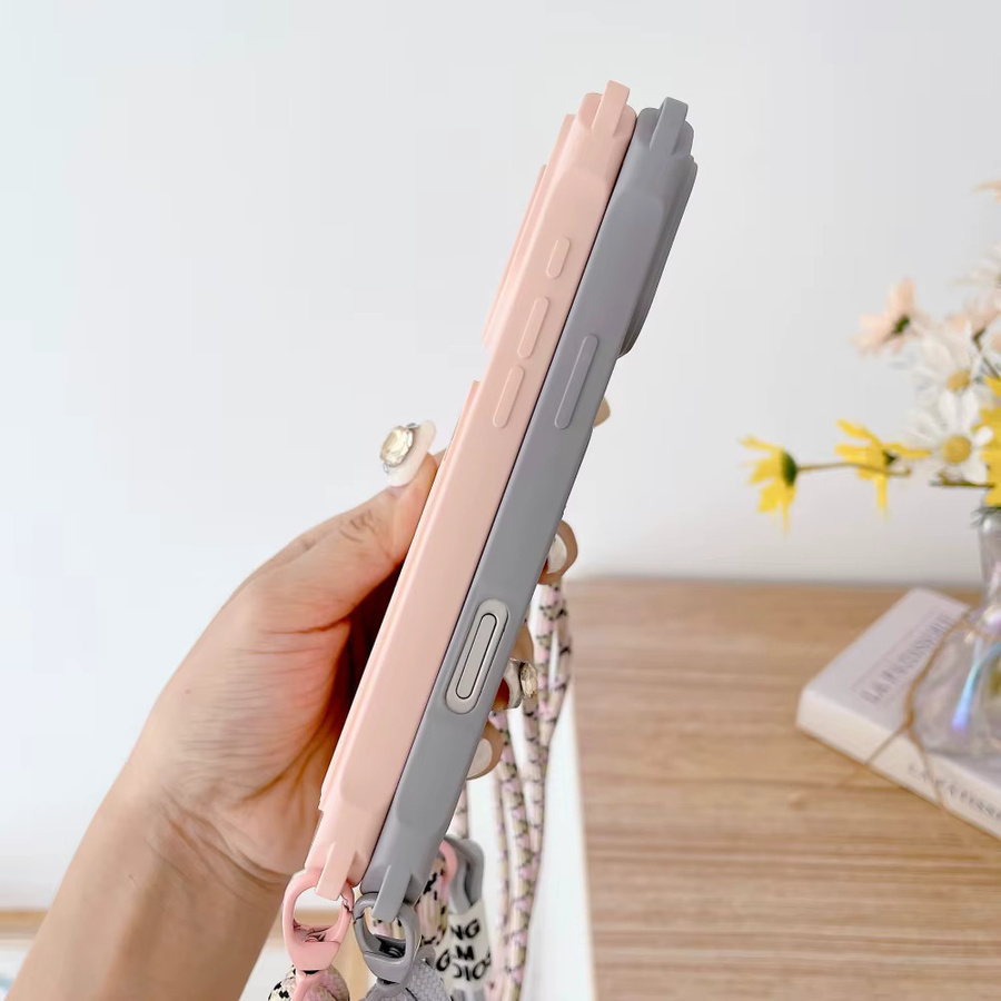 Xeber Crossbody Lanyard Silikonhülle mit Kartenhalter und Brieftasche für iPhone 17 16 15 14 13 12 11 Pro Max XR XS X 7 8 Plus in Braun und Pink - Bild 1