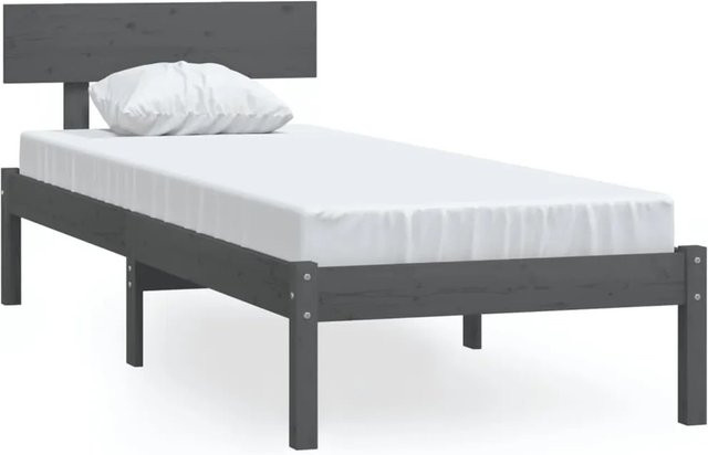vidaXL Massivholzbett aus Kiefer in Grau, Modernes Einzelbett für Erwachsene, B/T/H: 90 x 190 x 70 cm - Bild 1