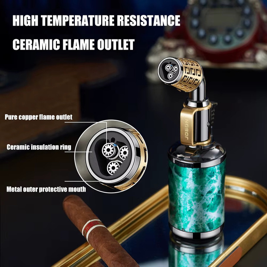 JOBON Retro Feuerzeug mit drei blauen Flammen in Blau und Multicolour mit verstellbarer Flammengröße und doppeltem Versicherungsschalter - Bild 2