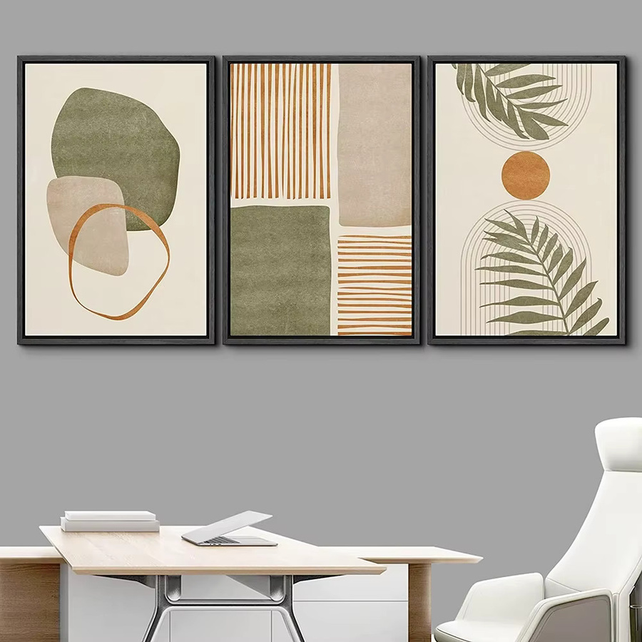Potdemiel Leinwanddruck Poster Set aus 3 Teilen mit tropischen Blättern und abstrakten Formen im Boho-Stil, Mehrfarbig - Bild 3