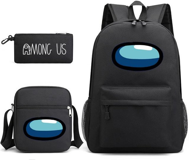 3-teiliges Schulrucksack-Set aus Oxford-Stoff in Schwarz mit Schultasche und Federmäppchen - Bild 1
