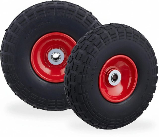 Relaxdays Sackkarrenrad Set aus PU Vollgummi, 2er Pack, Schwarz-Rot, Durchmesser: 26 cm, Breite: 8,5 cm - Bild 1