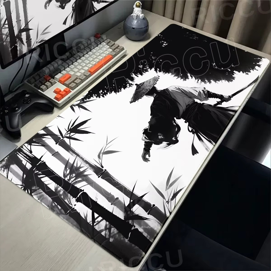 Riccu Samurai Mauspad Schwarz Große Rutschfeste Gamer Tischmatte für PC und Laptop - Bild 2