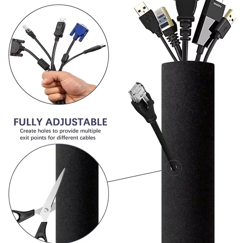 Schwarzer Kabel-Organizer mit Reißverschluss für TV und Computer, 50 cm Kabelhülse zum Schutz und zur Kabelführung - Bild 5