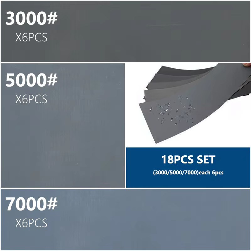 XCAN 18-teiliges Schleifpapier-Set für Nass- und Trockenschleifen in Grau, Körnung 3000/5000/7000 für Holz und Metall - Bild 5