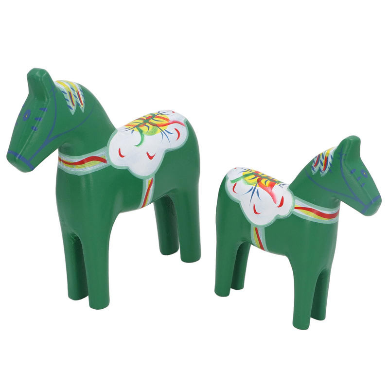 Paar GoolRC Dala Pferd Figuren aus Holz in Skandinavischem Design mit floralem Muster, mehrfarbig und grün - Bild 4