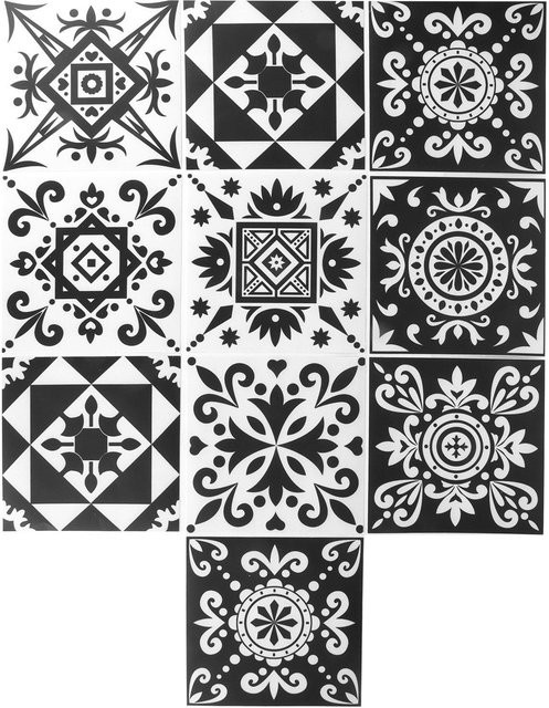 10 Stück KONNWEI Fliesenaufkleber in Tile-Look, selbstklebend, wasserdicht und verschleißfest, Farbe: Schwarz - Bild 1