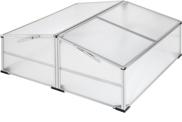 tectake Doppel-Frühbeet aus Aluminium mit transparenten Hohlkammerplatten und arretierbarem Dach, B/T/H: 102 x 102 x 41 cm - Bild 1