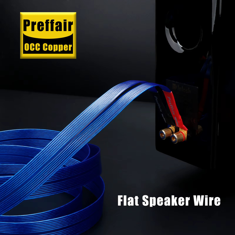 Preffair Audiophile Lautsprecherkabel in Blau mit Bananen- und Y-Steckern, versilberte OCC-Flachkabel für Verstärker, DVD und CD - Bild 2