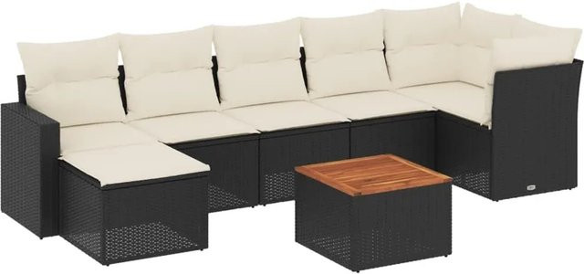 vidaXL 8-tlg. Garten-Sofagarnitur aus Polyrattan in Schwarz mit Kissen und Metallgestell - Bild 1