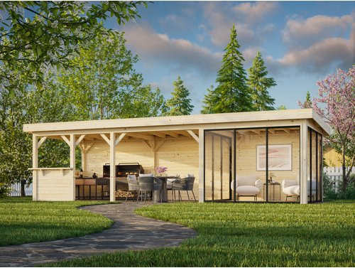 PALMAKO Pavillon Lenna Set 416 Slide aus Fichtenholz in Braun mit Flachdach, B/H/T: 876 x 245 x 300 cm - Bild 1