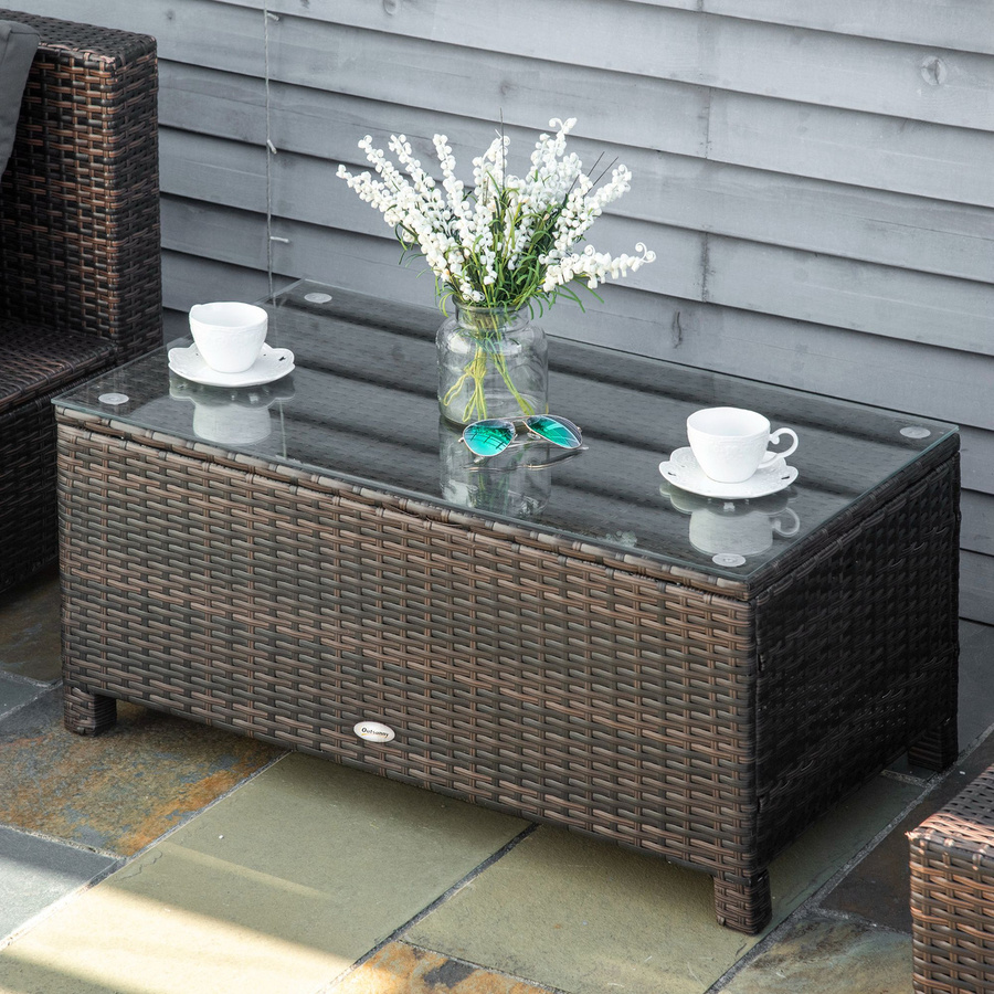 Outsunny Garten Beistelltisch aus wetterfestem Polyrattan in Braun für Terrasse und Balkon B: 85 cm, T: 50 cm, H: 39 cm - Bild 2