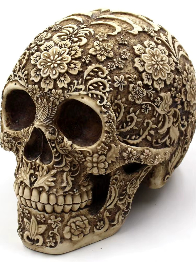 MINIDEAL Schädel-Skulptur mit Pflaumenblüten aus Kunstharz als dekorative Gartenstatue und Kunsthandwerk - Bild 5