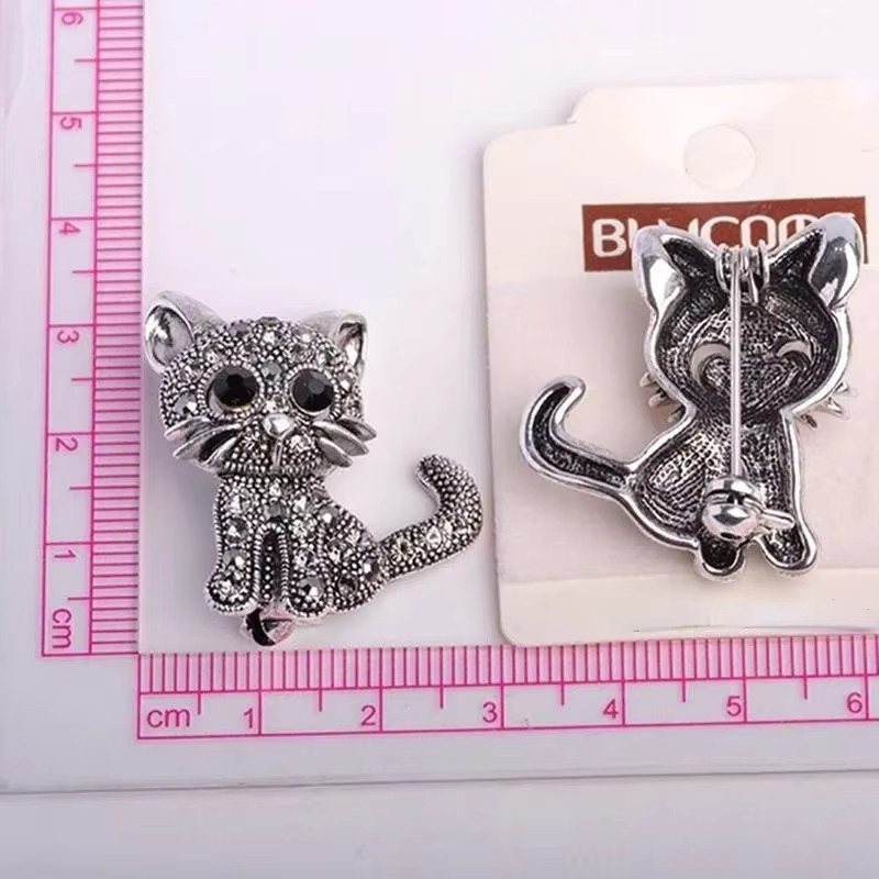 Katzen-Brosche, Silber, Kristall, Damen, Vintage - Bild 4