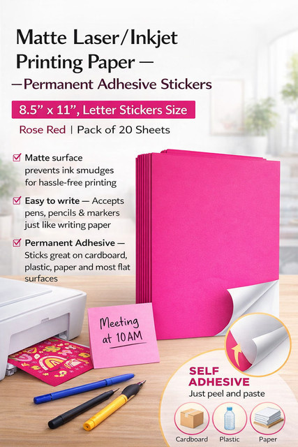 Selbstklebendes A4-Klebepapier Set mit 10 Blatt in den Farben Pink, Orange, Gelb und Weiß für Laser- und Tintenstrahldrucker - Bild 1