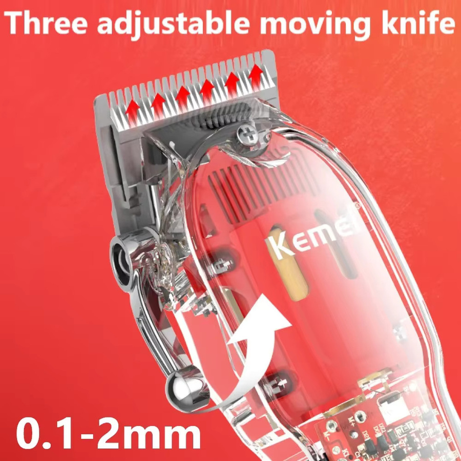 Kemei Haarschneidemaschine, kabelloser Trimmer, Unisex, transparent, rot - Bild 3