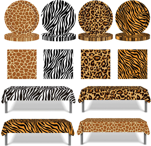 EsenTroye Safari Geschirr Set mit Waldtier Palm Print in Multicolour für Kindergeburtstage und Dschungel-Partys - Bild 1