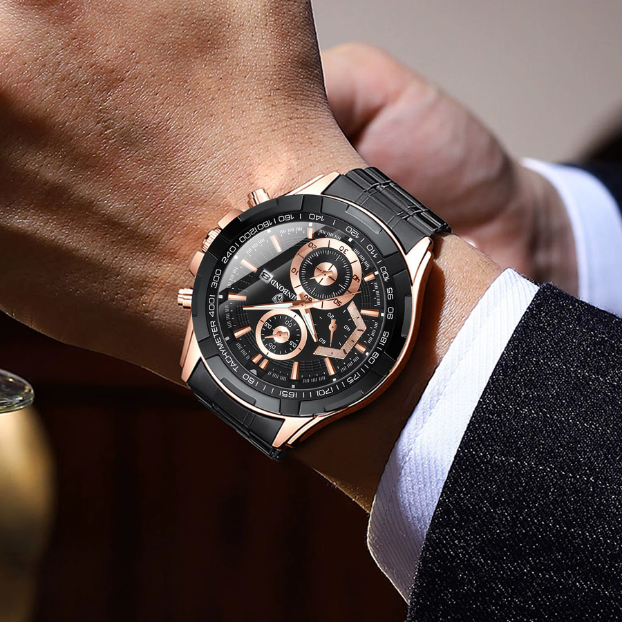 BINBOND Armbanduhr Edelstahl, Quarz, Schwarz, Herren - Bild 4