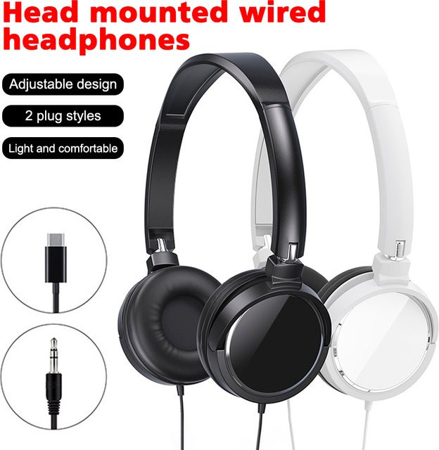 Ockkic Faltbare Stereo Kopfhörer mit Bass-Modus und 3,5mm Jack oder USB-C Stecker für PC, Smartphones und Tablets in Schwarz oder Weiß - Bild 1