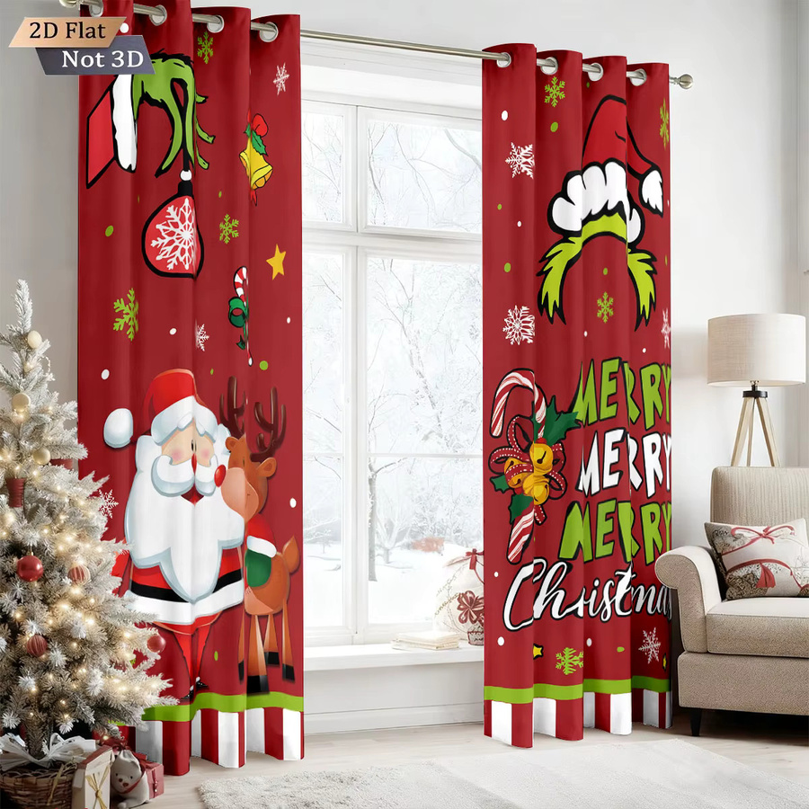 2er-Set Verdunkelungsvorhänge mit Weihnachtsmann-Print in Rot für dein Wohnzimmer - Bild 5