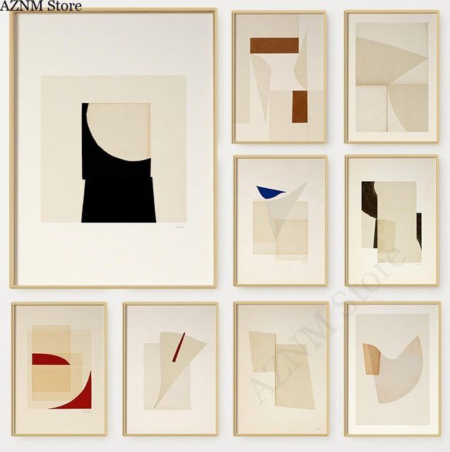 Potdemiel Japandi Leinwandgemälde mit abstraktem geometrischem Druck in Beige - Bild 1