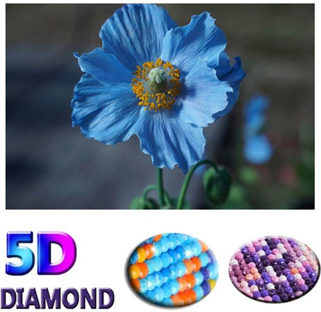 FIYO DIY 5D Diamantmalerei Blaue Blume Diamantmosaik Kreuzstich in Grau und Blau, B/H: 20 x 30 cm - Bild 1