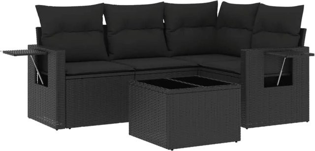 vidaXL 5-teilige Garten-Sofagarnitur in L-Form aus schwarzem Poly-Rattan mit Kissen und pulverbeschichtetem Stahlgestell - Bild 1