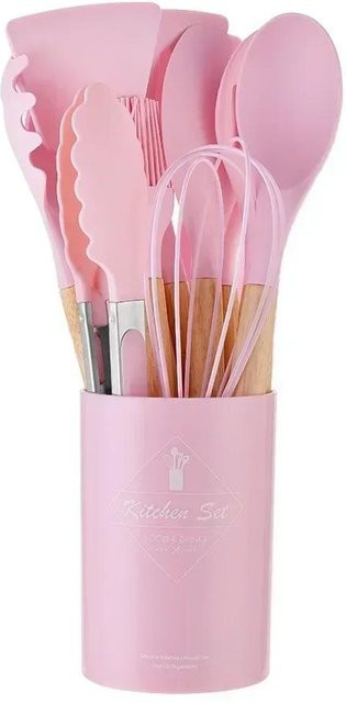 12-teiliges Silikon Küchengeschirrset von Yiran Furniture in Pink mit Pfannenwender und Messlöffeln - Bild 1