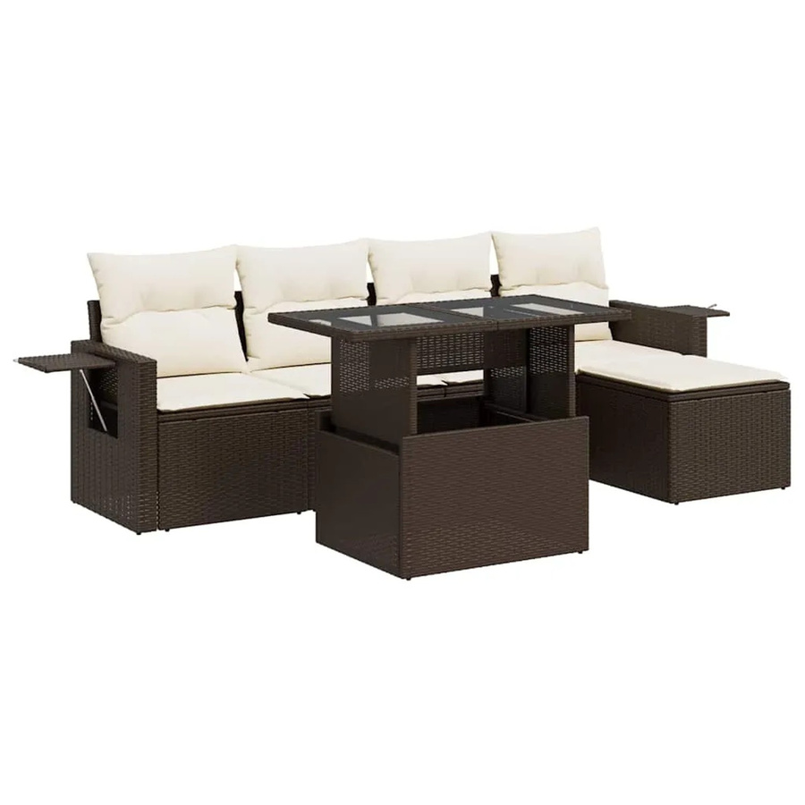 vidaXL 6-teilige Garten-Sofagarnitur aus braunem Poly-Rattan mit cremeweißen Kissen und pulverbeschichtetem Stahlgestell - Bild 2