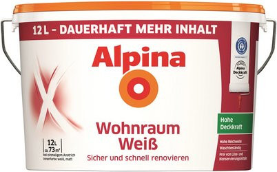 Alpina Wandfarbe Wohnraumweiß, matt, weiß, 12 l - Bild 1