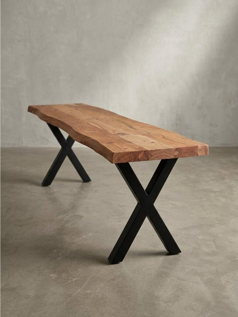 KADIMA DESIGN Esszimmerbank aus Massivholz Akazie mit Metall-X-Beinen in Braun, B/T/H: 180 x 40 x 46 cm - Bild 1