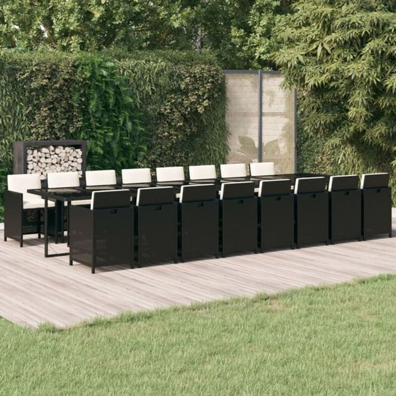 17-teilige moderne Garten-Essgruppe aus Poly-Rattan mit Kissen in Schwarz und Creme von vidaxl - Bild 1