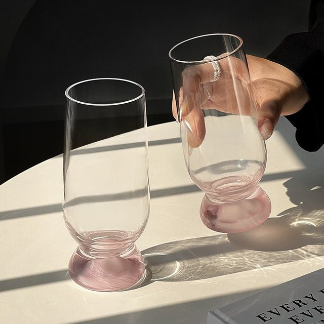 Rosa Bergglasbecher mit Landschaftsdesign, Tumbler aus Glas, Transparent/Pink, Höhe: 15,8 cm, Durchmesser: 6,5 cm - Bild 1