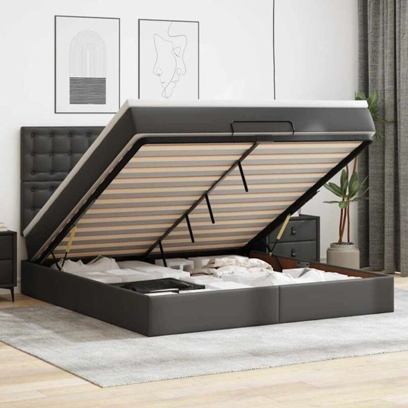 vidaxl Ottoman Polsterbett mit Matratze und LED-Beleuchtung in Schwarz aus Kunstleder, B/T/H: 180 x 200 x 203 cm - Bild 1