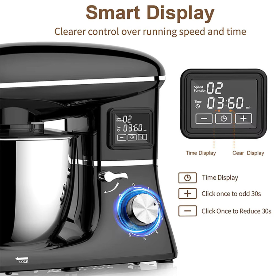 DIVEDEER Elektrische Küchenmaschine mit 6L Volumen, Multifunktionaler Teigkneter mit Knet- und Fermentationsfunktion sowie Digital-Display aus Edelstahl - Bild 4