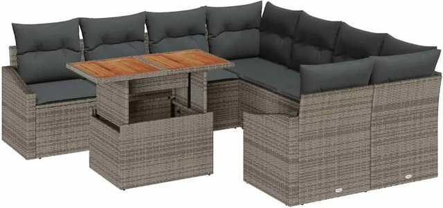 vidaXL Garten-Sofa-Set aus Poly Rattan in Grau mit 9 Teilen und integrierter Stauraumfunktion - Bild 1