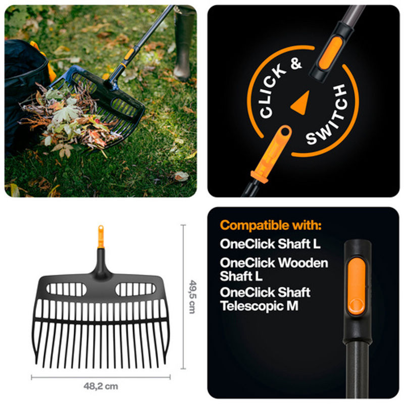 Fiskars QuikFit OneClick Schaufelrechen in Schwarz, B/H/L: 48,2 x 15,4 x 49,5 cm - Bild 5