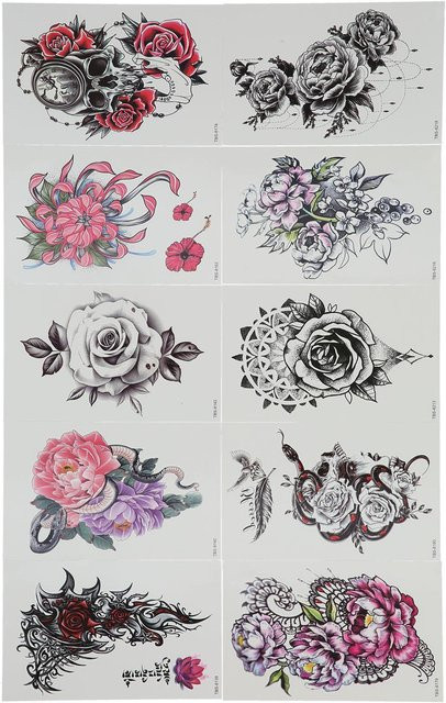 Koogeelife Temporäre Tattoo-Aufkleber Blumenmuster, 10 Blatt, Damen - Bild 1
