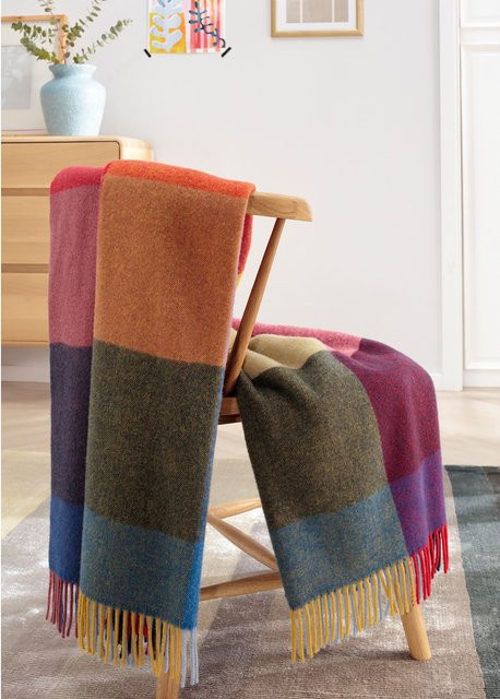 Biederlack Kaschmirplaid Wohndecke aus Wolle mit Fransen und Reversibler Doppeloptik - Bild 1