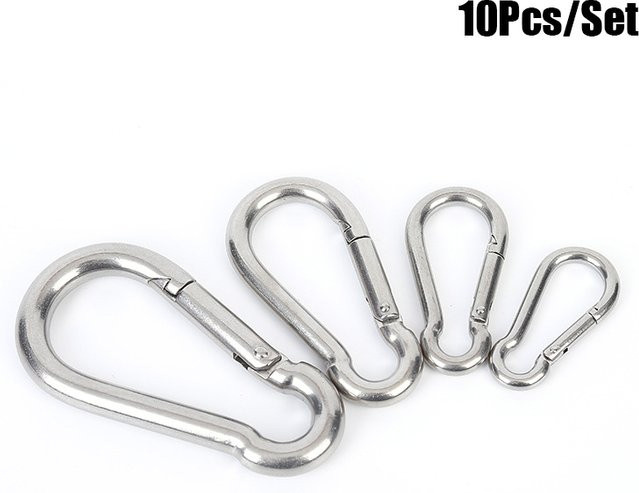 NERISXB 10er Set Multifunktionale Feder-Snap-Karabiner aus 304 Edelstahl in Silber, Quick Link Lock Ring Haken für M4 M5 M6 M7 M8 - Bild 1