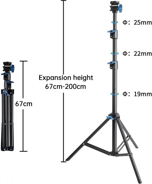 Stativ für Mobiltelefone mit Clip und Bluetooth-Controller, verstellbarer Selfie-Stick und Lichtständer mit 1/4 Zoll Schraubkopf, Farbe: Schwarz - Bild 1