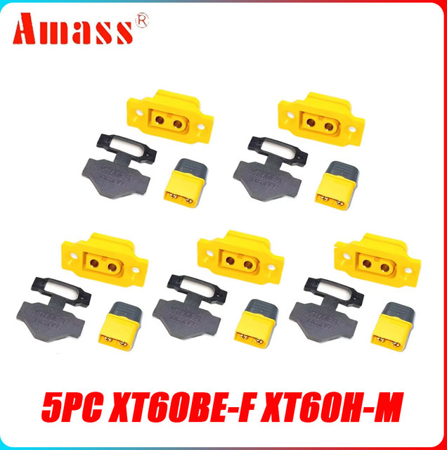 Amass XT60BE-F und XT60H Batterie Stecker Set, vergoldete 30A Hochstrom Anschlüsse für RC DIY Modellflugzeuge, Gelb, 5 Stück - Bild 1